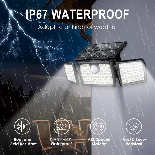 Alt view image 5 of 7 - Solar Flood Lights Outdoor, 2500LM Motion Sensor Security Lights with 270° Wide Angle, IP65 Waterproof, 3 Heads Solar Outdoor Lights for Patio, Yard, House, Garage (Non-Remote, 2 Pack)