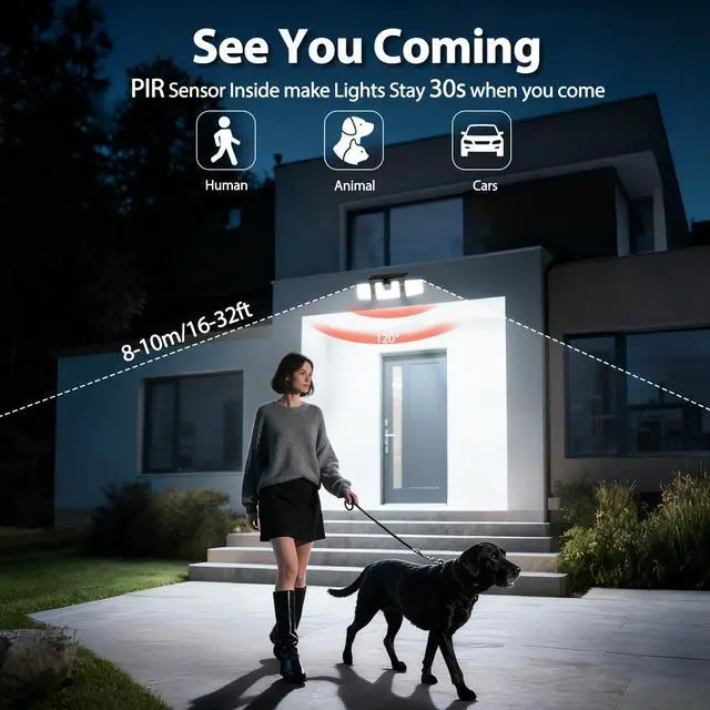 Alt view image 2 of 7 - Solar Lights Outdoor Waterproof, 3000 LM 156 LED Motion Sensor Outdoor Lights, 3 Heads Solar Powered Security Flood Light Motion Detected Spotlight for Patio Garage Yard Entryways, 2 Pack Black