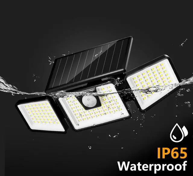 Alt view image 4 of 7 - Solar Lights Outdoor Waterproof, 3000 LM 156 LED Motion Sensor Outdoor Lights, 3 Heads Solar Powered Security Flood Light Motion Detected Spotlight for Patio Garage Yard Entryways, 2 Pack Black