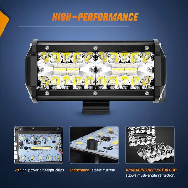 Alt view image 3 of 7 - 18022C-B 6.5Inch 2PCS 6.5 Inch 120W Spot & Flood Combo Bar Driving Waterproof Led Work Light Triple Rows Off-Road Truck Car ATV SUV Jeep Cabin Boat, 2 Years Warranty