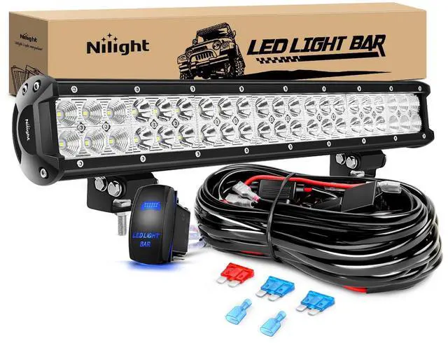 Main image of LED Light Bar 20 Inch 126W Spot Flood Combo Led Off Road Lights 12V 5Pin Rocker Switch LED Light Bar Wiring Harness Kit, 2 Years Warranty, Model: ZH082, Clear