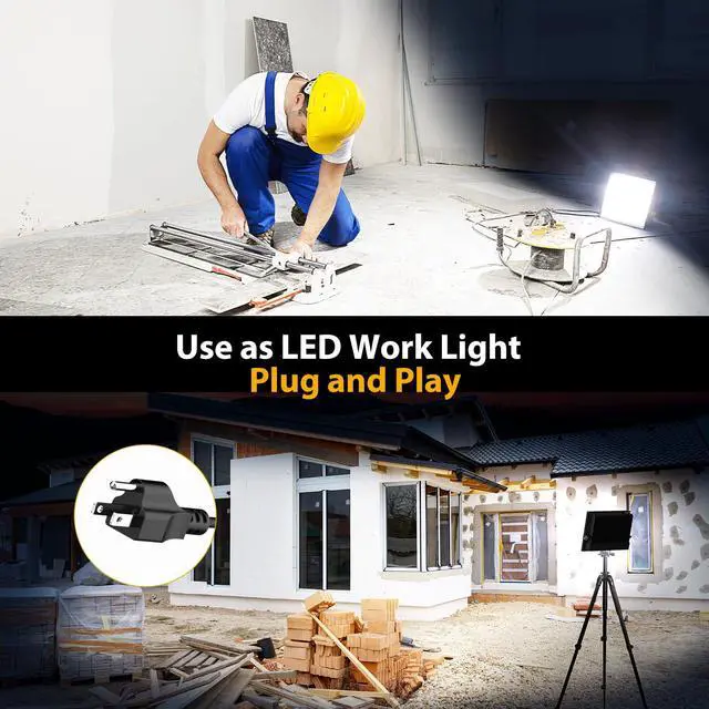 Alt view image 4 of 7 - 120W Flood Lights Outdoor, 12000lm Bright LED Work Light with Plug, 6500K Daylight White LED Flood Lighting, IP66 Waterproof Security Yard Lights for Yard Garage Stadium 2 Pack