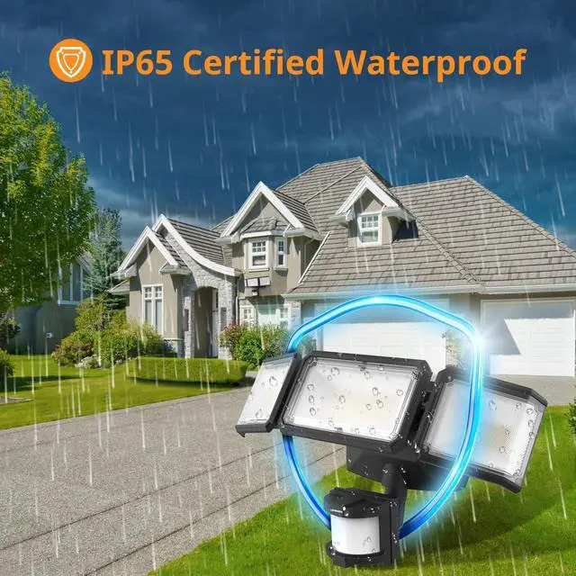 Alt view image 7 of 7 - 1500LM Battery Powered Outdoor LED Flood Light with Motion Sensor | IP65 Waterproof, Wireless Battery Operated Security Lights, 3 Head Motion Detector Light for Garage,Yard,Porch,Driveway-Black