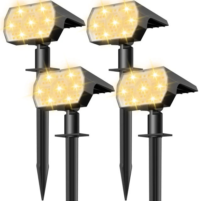 Main image of Solar Lights Outdoor Waterproof - 4 Pack (Warm White) 56 LED 3 Lighting Modes IP68 Waterproof Solar Powered Garden Yard Spot Solar Lights for Outside Landscape