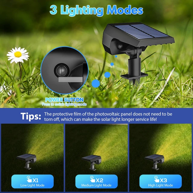 Alt view image 4 of 6 - Solar Lights Outdoor Waterproof - 4 Pack (Warm White) 56 LED 3 Lighting Modes IP68 Waterproof Solar Powered Garden Yard Spot Solar Lights for Outside Landscape