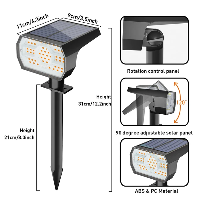 Alt view image 5 of 6 - Solar Lights Outdoor Waterproof - 4 Pack (Warm White) 56 LED 3 Lighting Modes IP68 Waterproof Solar Powered Garden Yard Spot Solar Lights for Outside Landscape