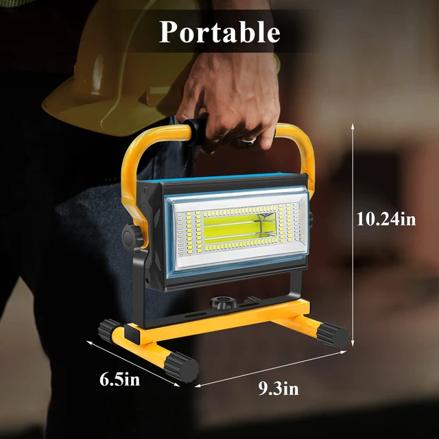 Alt view image 4 of 7 - 7000LM Rechargeable LED Work Light, 100W Portable Flood Light | 10800mAh 348H Runtime 6 Light Modes 360° Adjustable Stand For Job site, Garage, Workshop, Construction & Emergency