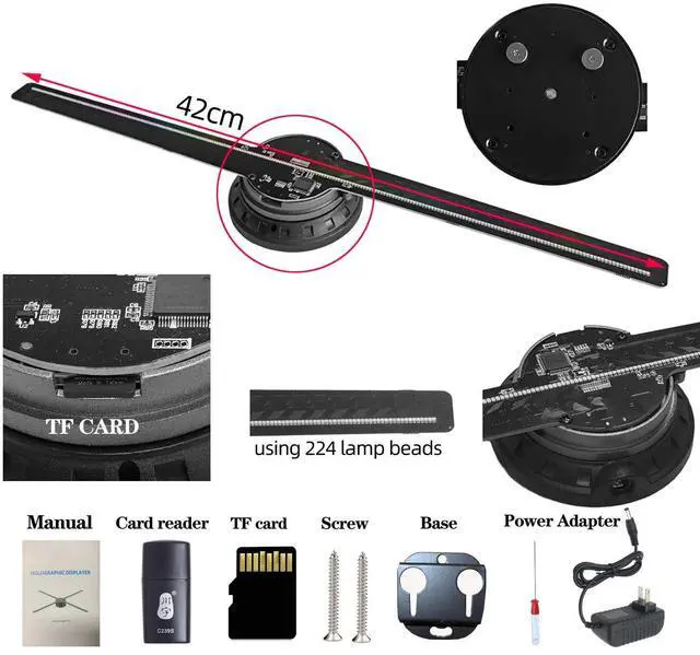 Alt view image 5 of 7 - 3DHologramFan, 42CM 3DHologramfan Projector HD LED Holographic Christmas Tree Advertising Display with Remote and Bluetooth and WiFi,1500 Video Library and for Business,Bar,Halloween Missyou 16.5 Inch