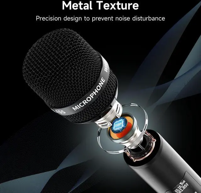 Alt view image 3 of 7 - Wireless Microphones, Wireless Microphone with One-to-One Chip Connection, Less latency, 200FT Range, 40H Rechargeable Battery,Plug and Play, Ergonomic Design, Microphone for Singing, Speaker, Party