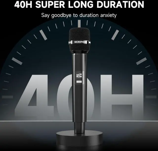 Alt view image 6 of 7 - Wireless Microphones, Wireless Microphone with One-to-One Chip Connection, Less latency, 200FT Range, 40H Rechargeable Battery,Plug and Play, Ergonomic Design, Microphone for Singing, Speaker, Party