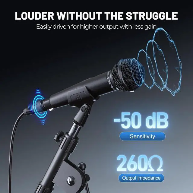 Alt view image 4 of 7 - Dynamic Vocal Microphone, Cardioid Microphone with ON/Off Switch, 16.4 ft XLR Cable, Mic Clip, Storage Bag, Wired Handheld Mic for Singing, Stage, Studio, Karaoke (PM-25S)