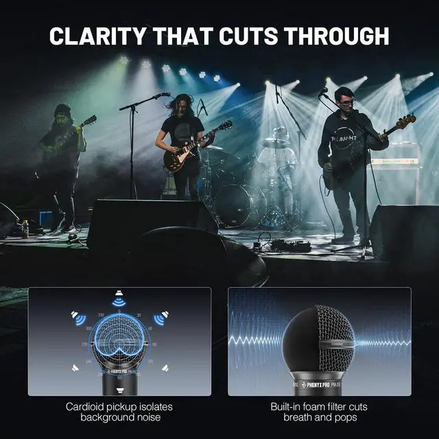 Alt view image 3 of 7 - Dynamic Vocal Microphone, Cardioid Microphone with ON/Off Switch, 16.4 ft XLR Cable, Mic Clip, Storage Bag, Wired Handheld Mic for Singing, Stage, Studio, Karaoke (PM-25S)