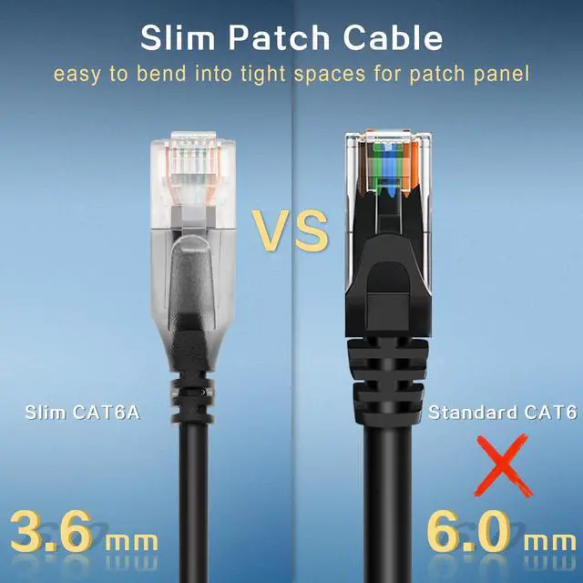 Alt view image 5 of 6 - Patch Cables Cat6a 1ft (10 Pack) Slim, Cat6a Patch Cable 10G Pure Bare Copper Snagless RJ45 Network Patch Cables,for Home and Enterprise Network -Black