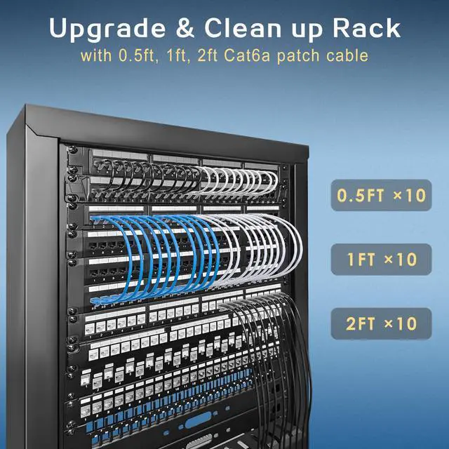 Alt view image 6 of 6 - Patch Cables Cat6a 1ft (10 Pack) Slim, Cat6a Patch Cable 10G Pure Bare Copper Snagless RJ45 Network Patch Cables,for Home and Enterprise Network -Black