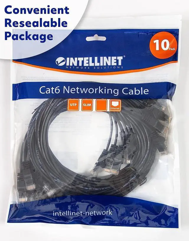 Alt view image 7 of 7 - Slim Cat6 Ethernet Network Patch Cable 10-Pack - 10Gbps & 250MHz, Snagless Boot, 30AWG Pure Bare Copper Wire, Gold-Plated Contacts, Lifetime Mfg Warranty - 1ft, 10 Pack, Grey