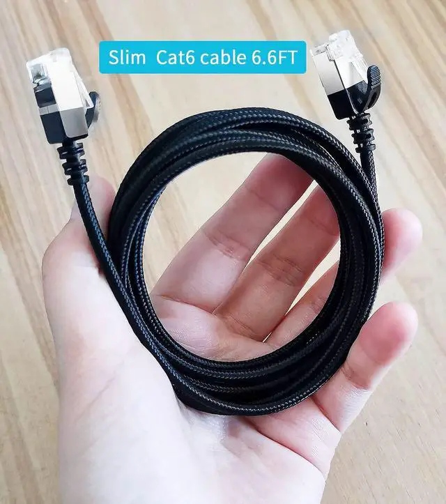Alt view image 2 of 4 - Slim Cat 6 Ethernet Cable 20FT,RJ45 Cat6A Outdoor&Indoor Ethernet Patch Cable,Nylon Braided High Speed Cat 6a LAN Network Cable for Modem/Router/Gaming/PC,Black