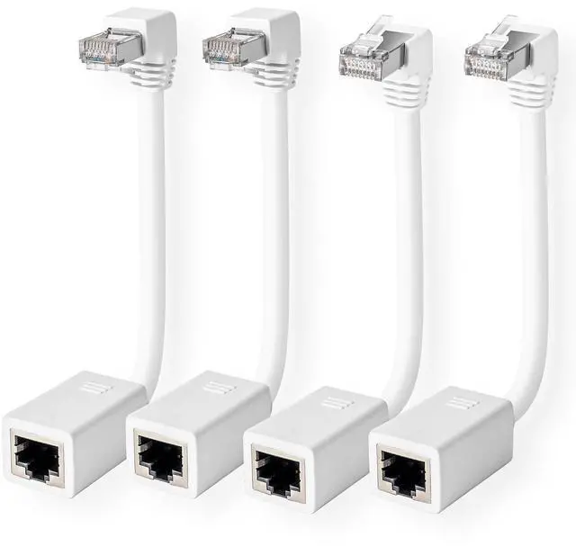 Main image of 90 Degree Cat 6 Ethernet Extension Cable 4 PackRight Angles (UP & Down) Short Cat6 Male to RJ45 Female Network LAN Patch Cord FTP Shielded Extender Adapter Connector, Supports CAT5E/CAT5-1 Feet White