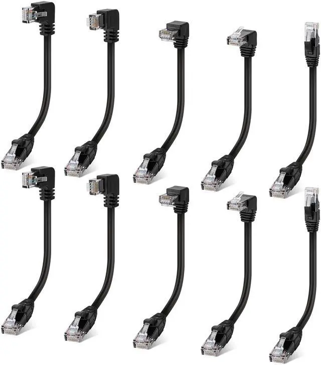 Main image of Cat 6 Ethernet Extension Cable 10Pack,Multiple Angle (UP/Down/Left/Right/Straight), Right Angle Cat6 RJ45 Male to Male Space saving Gigabit Network LAN Patch Cord,250MHz 1Gbps for PC, Router, Xbox-2FT