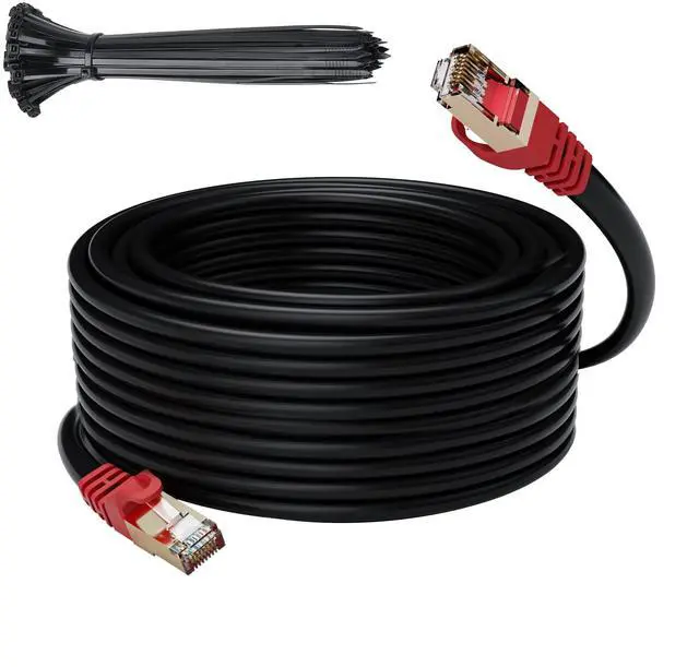 Main image of Cat 6E Cat 7 Outdoor Ethernet Cable 75 FT,Adoreen 10Gbps Heavy-Duty Shielded Internet Cable From 25-300FT,POE,SFTP,Waterproof Direct Burial&Indoor,Cat6A Cat7 Copper Network Cable RJ45 Patch Cord+Ties