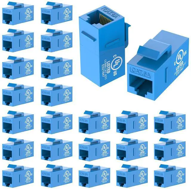 Main image of UL-Listed CAT6A Keystone Coupler, Ethernet Coupler Female to Female, RJ45 Coupler for CAT6A/CAT6/CAT5E, Keystone Jack, Blue, 25-Pack