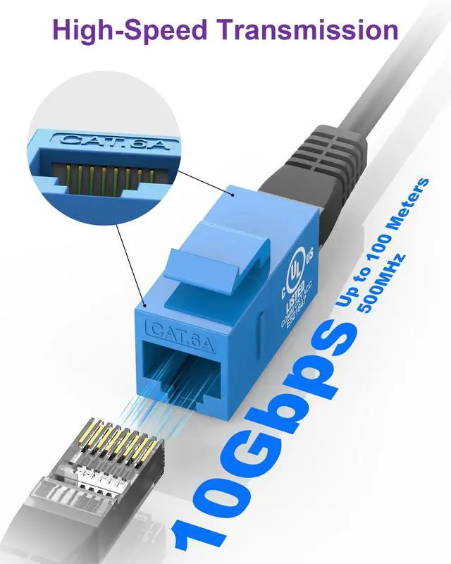 Alt view image 3 of 7 - UL-Listed CAT6A Keystone Coupler, Ethernet Coupler Female to Female, RJ45 Coupler for CAT6A/CAT6/CAT5E, Keystone Jack, Blue, 25-Pack