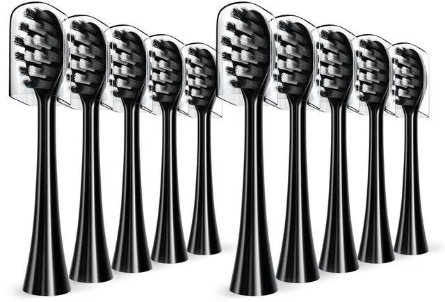 Main image of Replacement Toothbrush Heads Compatible with Gleem Electric Toothbrush, W Shape Design Planted with Nylon Bristle Black 10 Pack (Black)