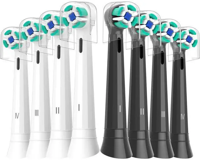 Main image of Replacement Heads Compatible with Oral B iO Electric Toothbrush, Soft Toothbrush Heads Fit for Oral-B iO 2/3/4/5/6/7/8/9/10 Series with Covers, White+Black 8pcs