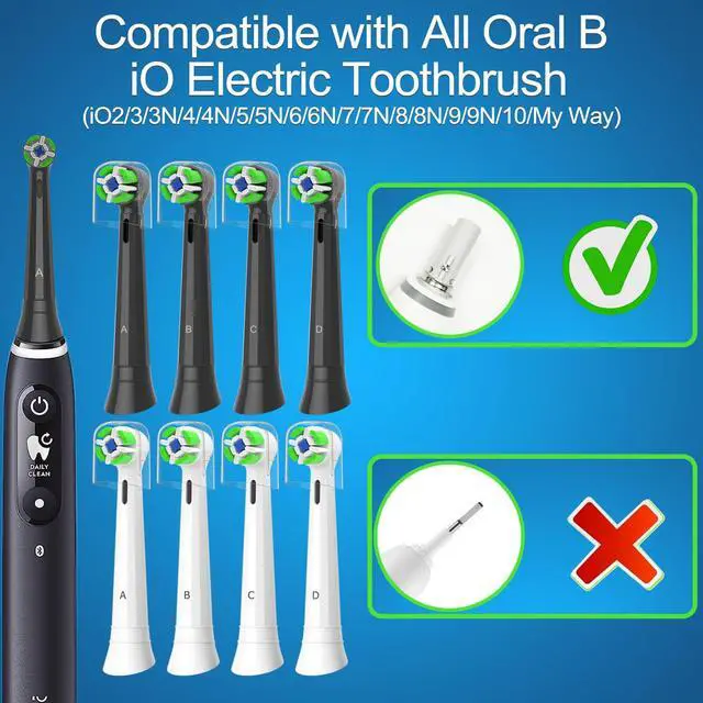 Alt view image 6 of 7 - 8 Pack iO Replacement Heads Compatible with Oral B iO Electric Toothbrush, Toothbrush Head for Oral b iO 2 3 4 5 6 7 8 9 10, (4 Black 4 White)