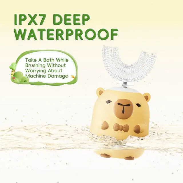 Alt view image 5 of 6 - Kids Electric Toothbrush U Shaped - Cartoon Capybara with 6 Brush Heads Full Mouth Degree Cleaning Sonic Toddler Automatic Toothbrush with IPX7 Waterproof (Capybara 2-14 Years)
