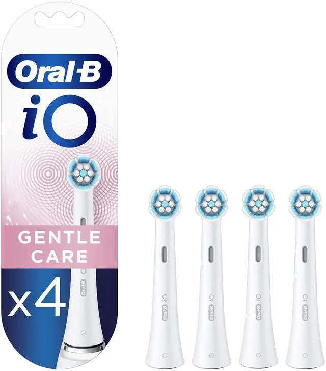 Main image of iO Gentle Care Electric Toothbrush Head, Twisted & Angled Bristles for Deeper Plaque Removal, Pack of 4, Suitable for Mailbox, White