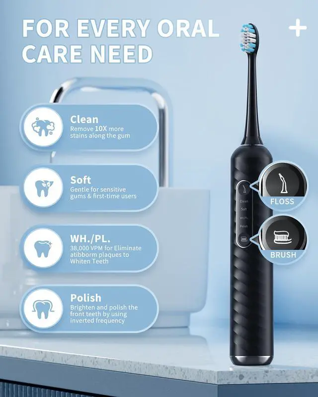 Alt view image 3 of 7 - Electric Toothbrush with Water Flosser - 2 in 1 Teeth Cleaning Kit, Electric Toothbrush and flosser Combo, Toothbrush with 3 Cleaning Modes, Portable Water flosser Design for Home & Travel (Black)