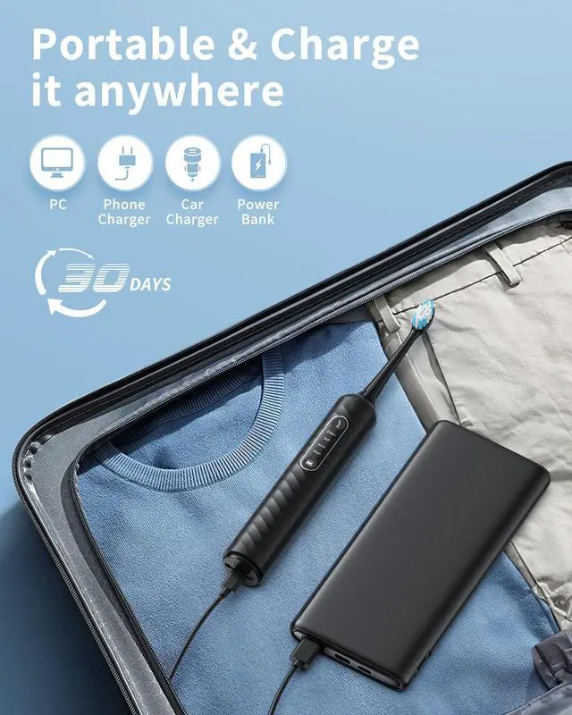 Alt view image 7 of 7 - Electric Toothbrush with Water Flosser - 2 in 1 Teeth Cleaning Kit, Electric Toothbrush and flosser Combo, Toothbrush with 3 Cleaning Modes, Portable Water flosser Design for Home & Travel (Black)