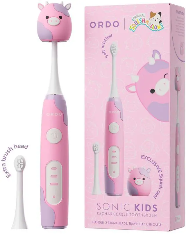 Main image of Squishmallows Electric Toothbrush, Sonic Toothbrushes for Kids, Rechargeable, 3 Brushing Modes, Over 5 Weeks Battery Life Extra Brush Head Included, Gift for Kids Aged 4 Years and Up, Patty
