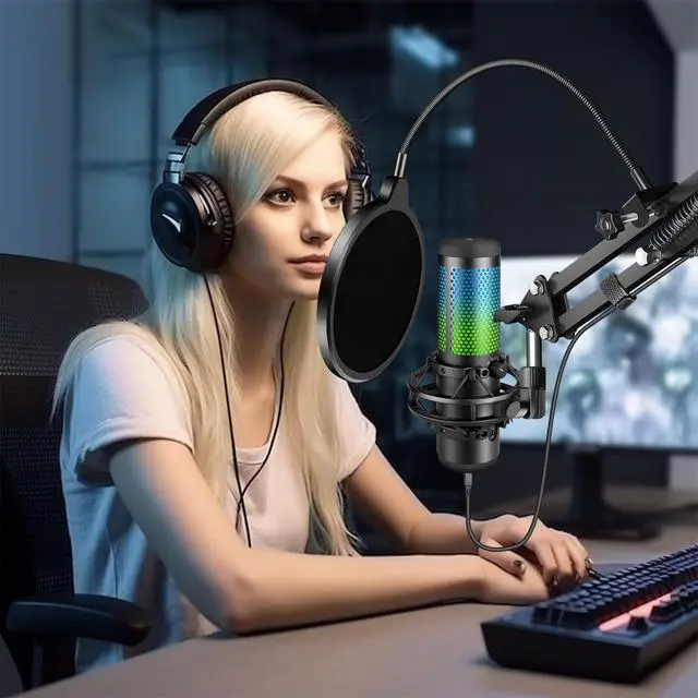 Alt view image 2 of 6 - Professional Microphone Pop Filter Mask Shield For Blue Yeti and Any Other Microphone,Mic Dual Layered Wind Pop Screen With Flexible 360° Gooseneck Clip Stabilizing Arm