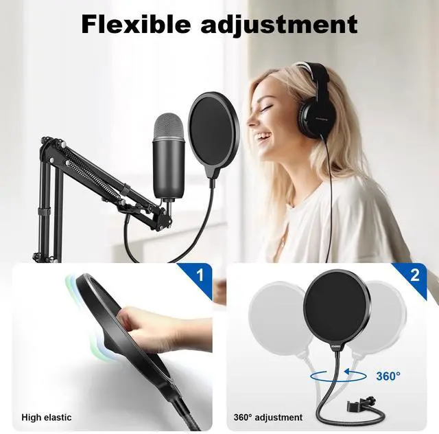 Alt view image 5 of 6 - Professional Microphone Pop Filter Mask Shield For Blue Yeti and Any Other Microphone,Mic Dual Layered Wind Pop Screen With Flexible 360° Gooseneck Clip Stabilizing Arm