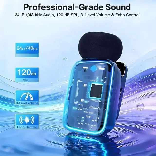 Alt view image 2 of 7 - Mini Microphone, Wireless Lavalier Mic for iPhone/iPad/Android, USB-C/Lightning, Noise Reduction, 33H Battery with Charging Case for Content Creators, TikTok & YouTube Videos - Chrome Silver