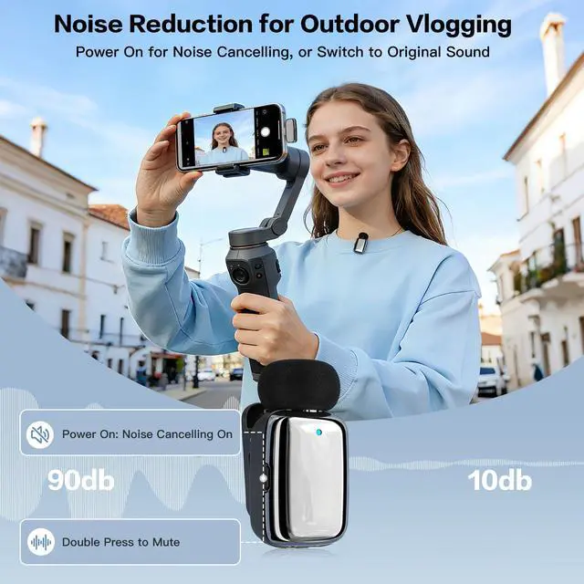 Alt view image 3 of 7 - Mini Microphone, Wireless Lavalier Mic for iPhone/iPad/Android, USB-C/Lightning, Noise Reduction, 33H Battery with Charging Case for Content Creators, TikTok & YouTube Videos - Chrome Silver