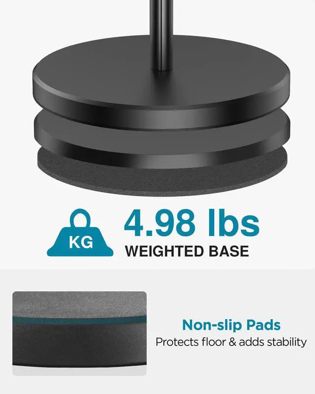 Alt view image 4 of 7 - Telescopic Mic Stand, Height Adjustable from 22" to 68" Microphone Stand Floor Weighted Base Boom Mic Arm Stand for Blue Yeti HyperX QuadCast SoloCast Shure SM58 Samson Q2U Fifine K669B