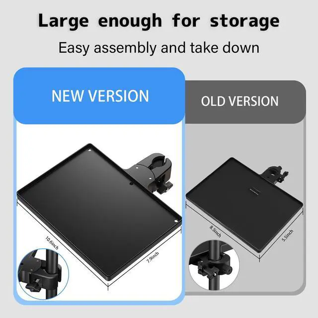 Alt view image 3 of 7 - Microphone Stand Tray with Crab Clamp, 10.6" x 7.8" Large Tray Shelf Attachment Clamp on Studio Music Floor Stands for Storage