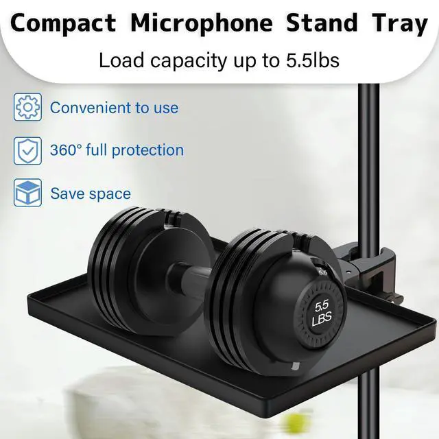 Alt view image 4 of 7 - Microphone Stand Tray with Crab Clamp, 10.6" x 7.8" Large Tray Shelf Attachment Clamp on Studio Music Floor Stands for Storage