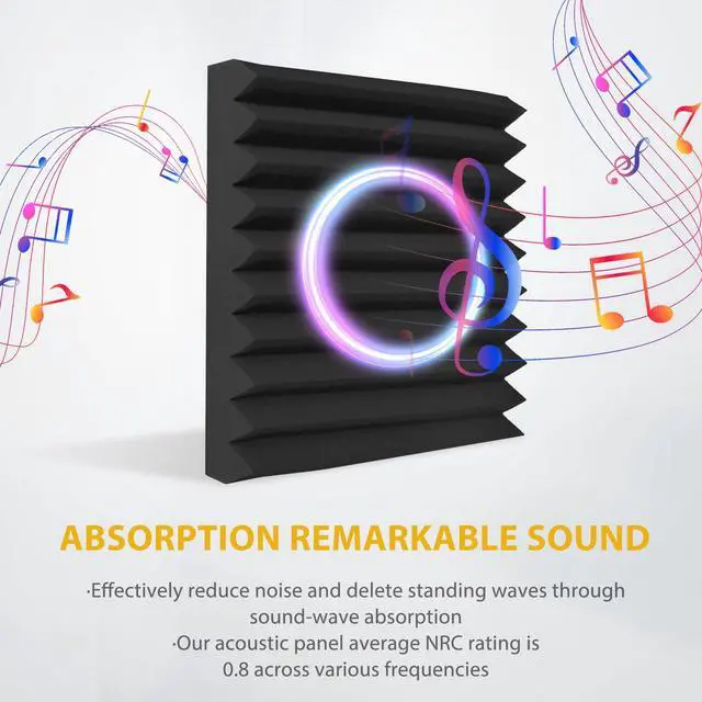 Alt view image 3 of 7 - Acoustic Foam Panels Sound Absorbing 12 Pack - 1" X 12"X 12" Sound Proof Panels Noise Reducing for Walls, High Density Sound Deadening Panels Black Wedge for Studio Recording & Office & Home