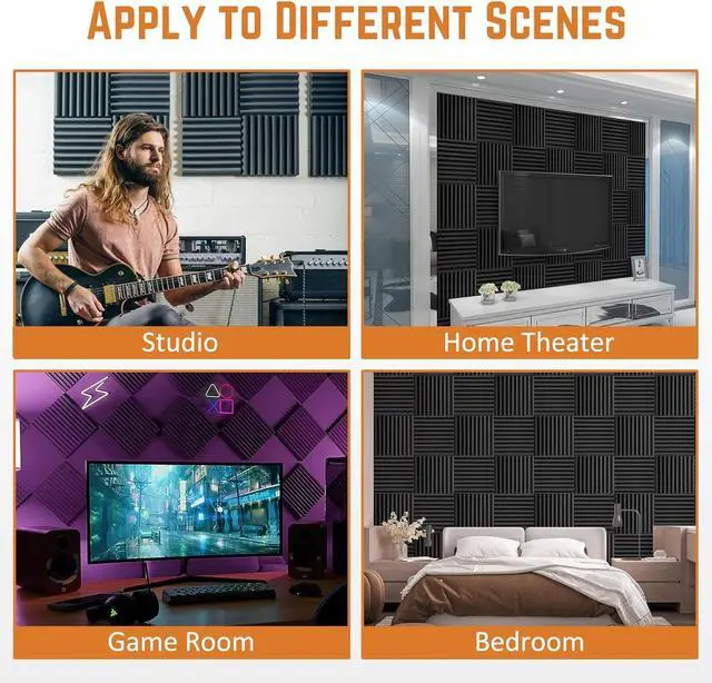 Alt view image 5 of 7 - Acoustic Foam Panels Sound Absorbing 12 Pack - 1" X 12"X 12" Sound Proof Panels Noise Reducing for Walls, High Density Sound Deadening Panels Black Wedge for Studio Recording & Office & Home