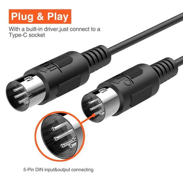 Alt view image 6 of 7 - MIDI Cable, MIDI to USB C, Type-C MIDI Interface with Input & Output Connecting Keyboard/Synthesizer for Editing Recording Professional Cord Windows/Mac Studio -6.5Ft, Black