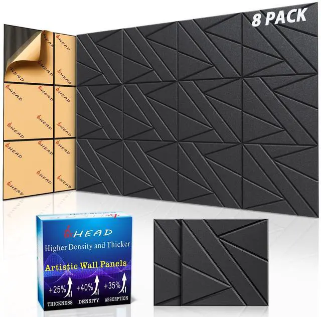 Main image of 8 Pack Self-Adhesive Soundproof Wall Panels, 12 x 12 x 0.47 in Sound Proof Foam Panels for Walls, 1.2lb/ft³ High Density, Thicker 0.47in, Acoustic Panel, Peel and Stick Wall Panel Studio Black