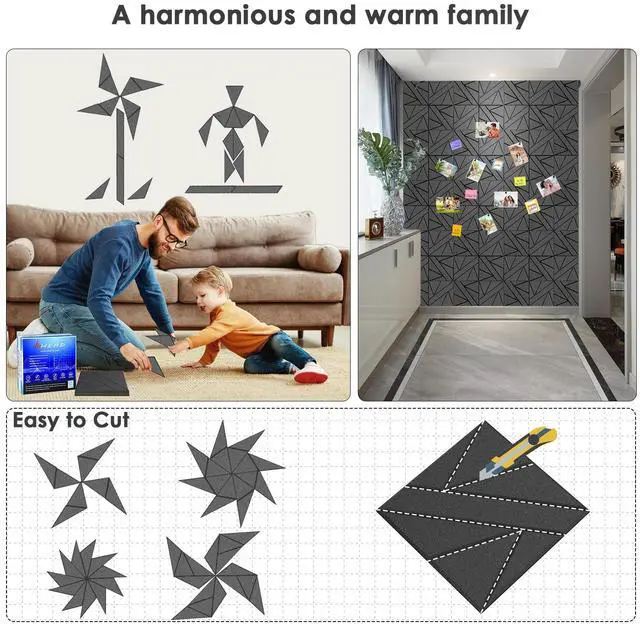 Alt view image 3 of 7 - 8 Pack Self-Adhesive Soundproof Wall Panels, 12 x 12 x 0.47 in Sound Proof Foam Panels for Walls, 1.2lb/ft³ High Density, Thicker 0.47in, Acoustic Panel, Peel and Stick Wall Panel Studio Black