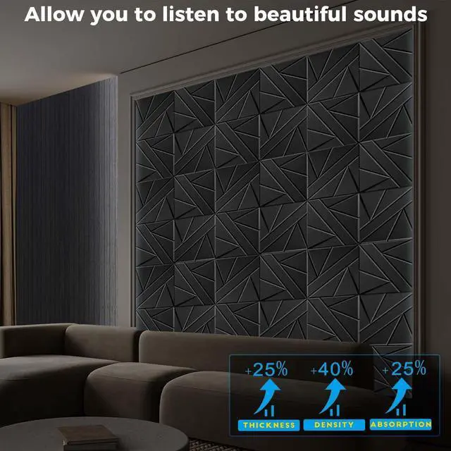 Alt view image 5 of 7 - 8 Pack Self-Adhesive Soundproof Wall Panels, 12 x 12 x 0.47 in Sound Proof Foam Panels for Walls, 1.2lb/ft³ High Density, Thicker 0.47in, Acoustic Panel, Peel and Stick Wall Panel Studio Black