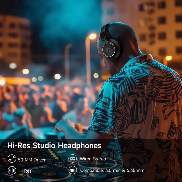 Alt view image 2 of 7 - Wired Headphones Over Ear, Studio Monitor & Mixing DJ Headphones with 50mm Neodymium Drivers and 1/4 to 3.5mm Jack for Guitar AMP Podcast Piano Keyboard (Black)