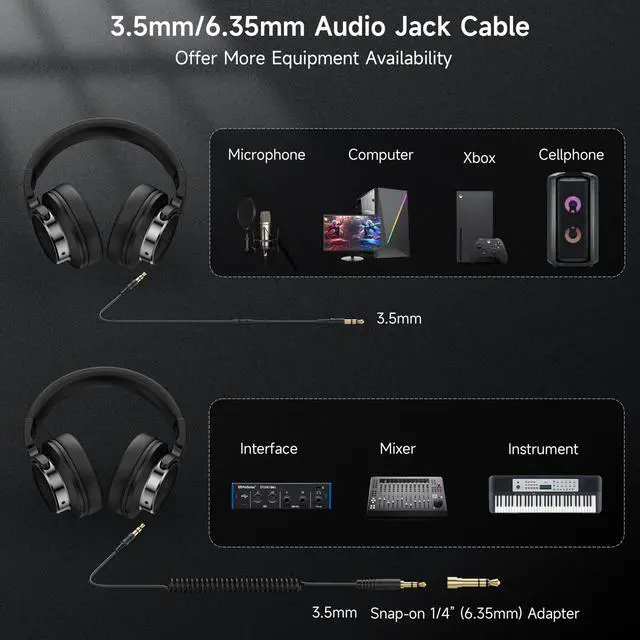 Alt view image 6 of 7 - Wired Headphones Over Ear, Studio Monitor & Mixing DJ Headphones with 50mm Neodymium Drivers and 1/4 to 3.5mm Jack for Guitar AMP Podcast Piano Keyboard (Black)