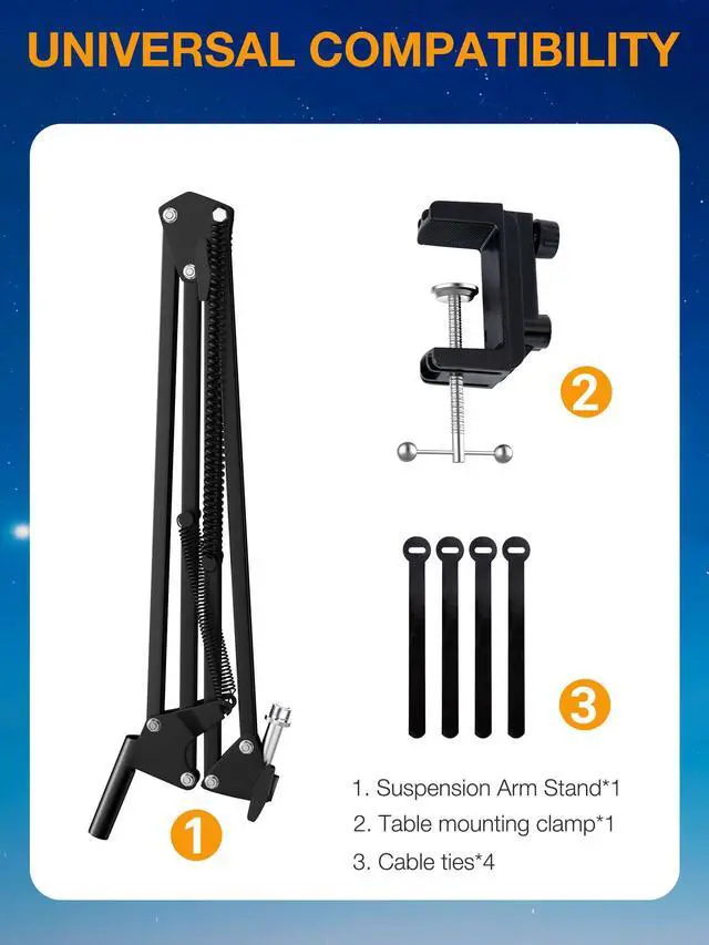 Alt view image 6 of 7 - QuadCast Boom Arm, Mic Arm for Blue Yeti HyperX QuadCast SoloCast Fifine AM8 and Most Microphone, Mic Stand Desk with 3/8" to 5/8" Adapter by