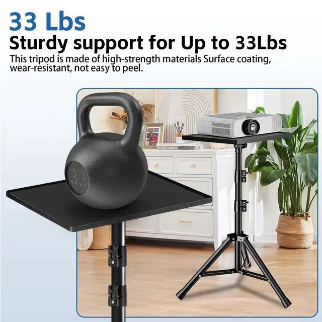 Alt view image 2 of 7 - Projector Stand, 33LB Load Bearing & 22-55" Height Adjustable, for Projector/Laptop/DJ Gear, Outdoor/Office/Studio - Stable Base (Black)